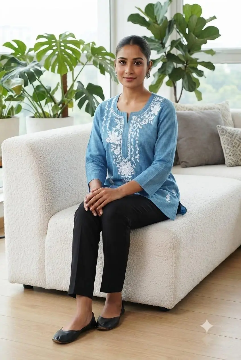 LCF LINING COTTON SHORT KURTI - BLUE view 4