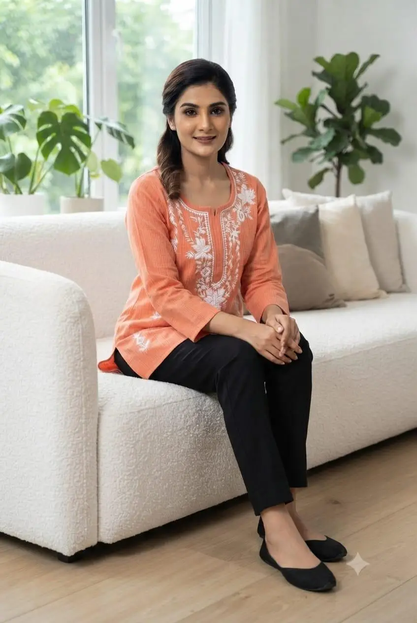 LCF LINING COTTON SHORT KURTI - CARROT view 4