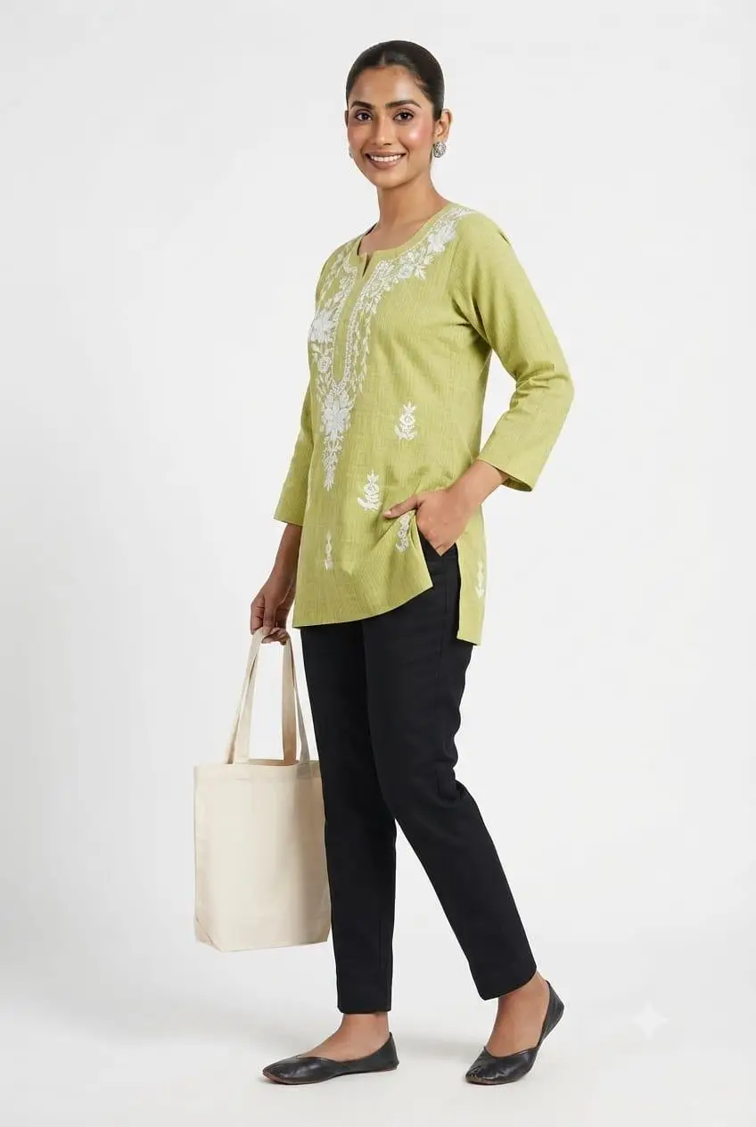 LCF LINING COTTON SHORT KURTI - GREEN view 2