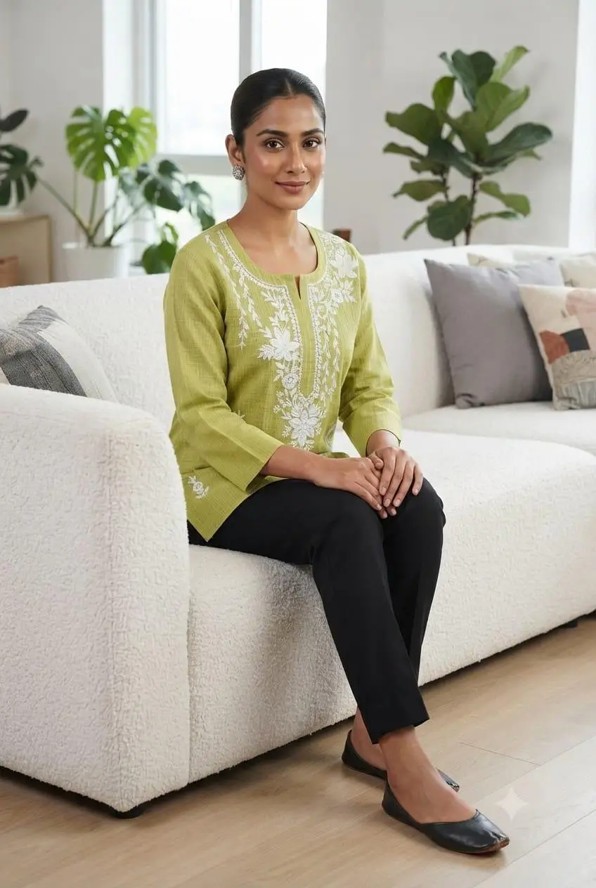 LCF LINING COTTON SHORT KURTI - GREEN view 4