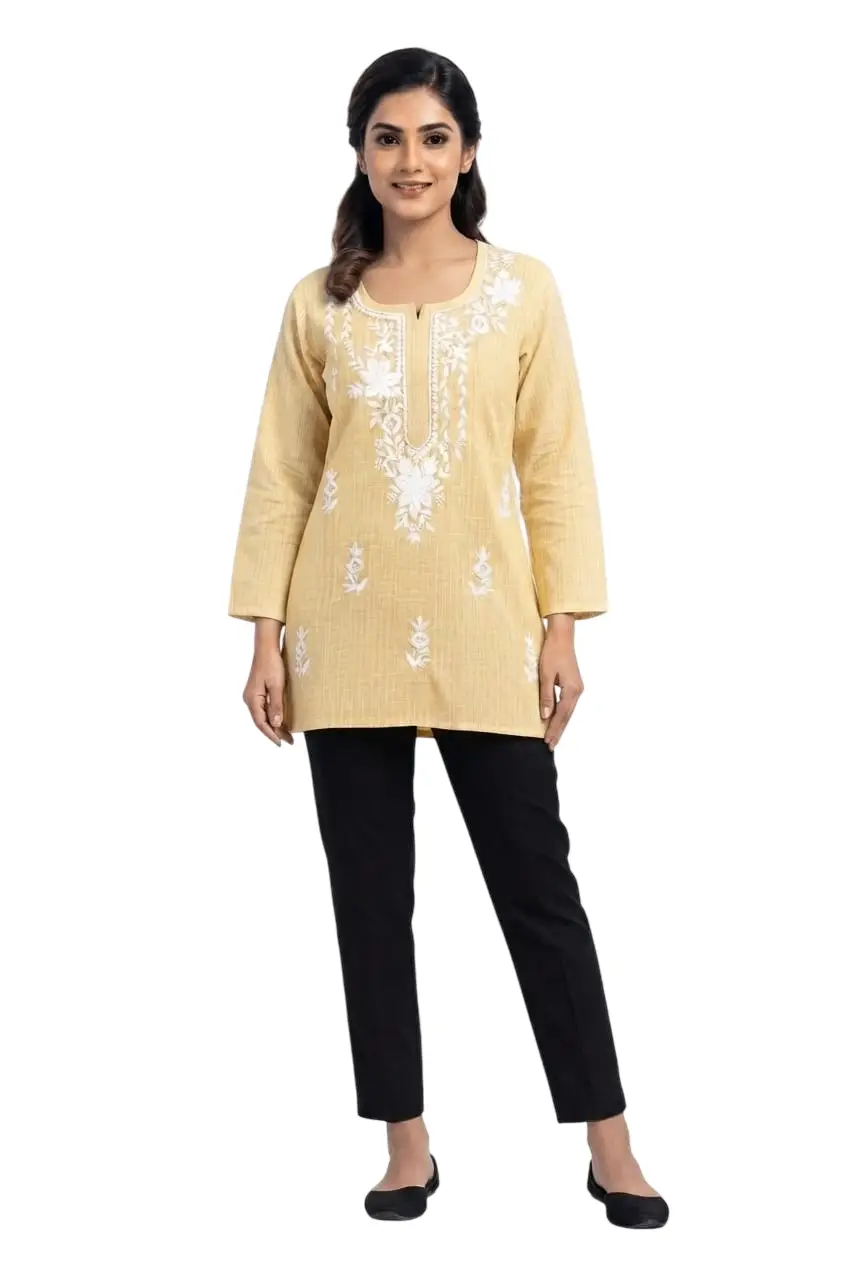 LCF LINING COTTON SHORT KURTI - LEAMON YELLOW