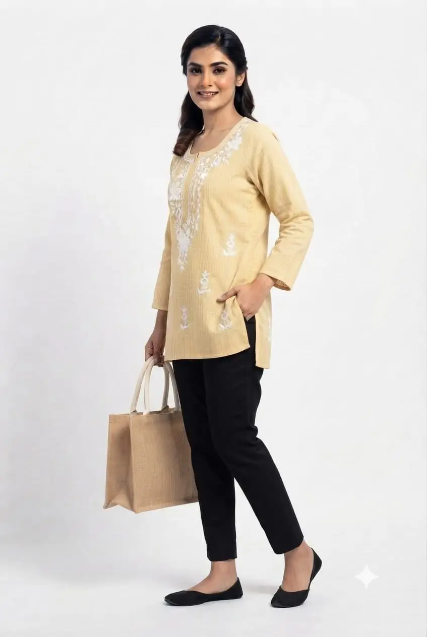 LCF LINING COTTON SHORT KURTI - LEAMON YELLOW view 2