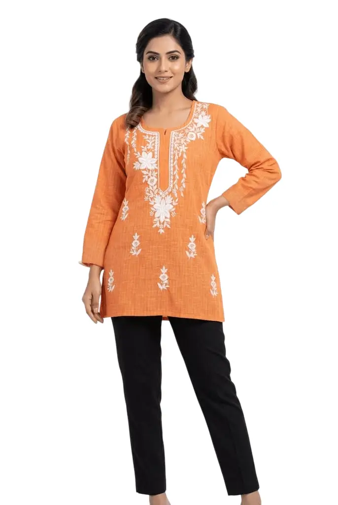 LCF LINING COTTON SHORT KURTI -ORANGE