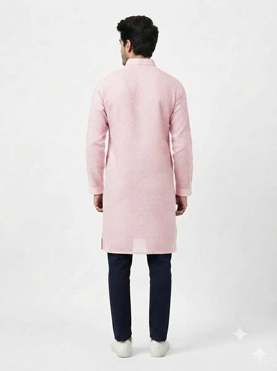 LCF PLAIN KHADI COTTON MENS KURTA - BABY PINK view 3