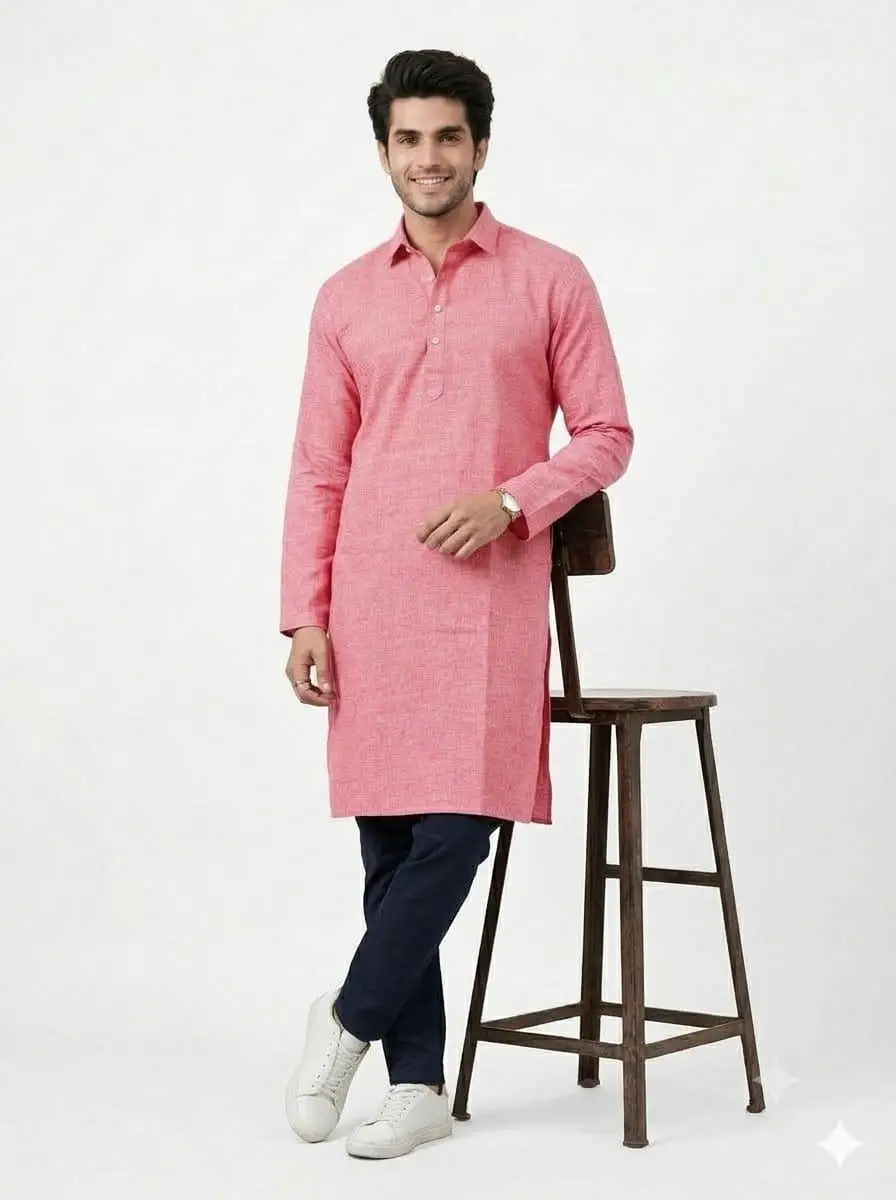 LCF PLAIN KHADI COTTON MENS KURTA - DARK PINK view 2