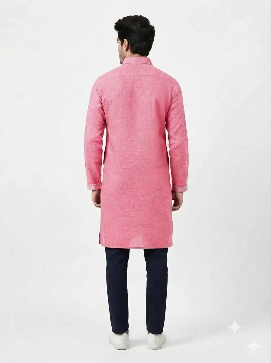 LCF PLAIN KHADI COTTON MENS KURTA - DARK PINK view 3