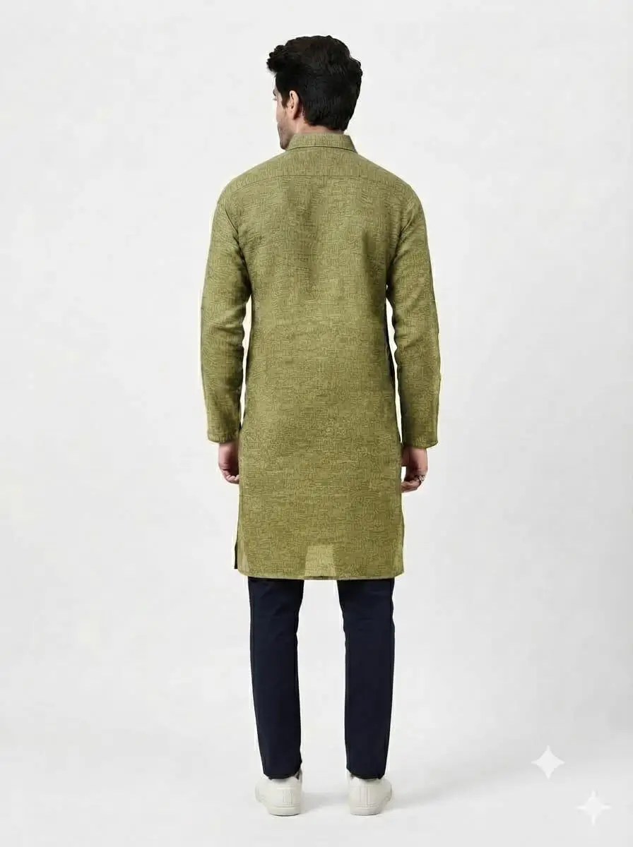 LCF PLAIN KHADI COTTON MENS KURTA - MEHNDI GREEN view 3