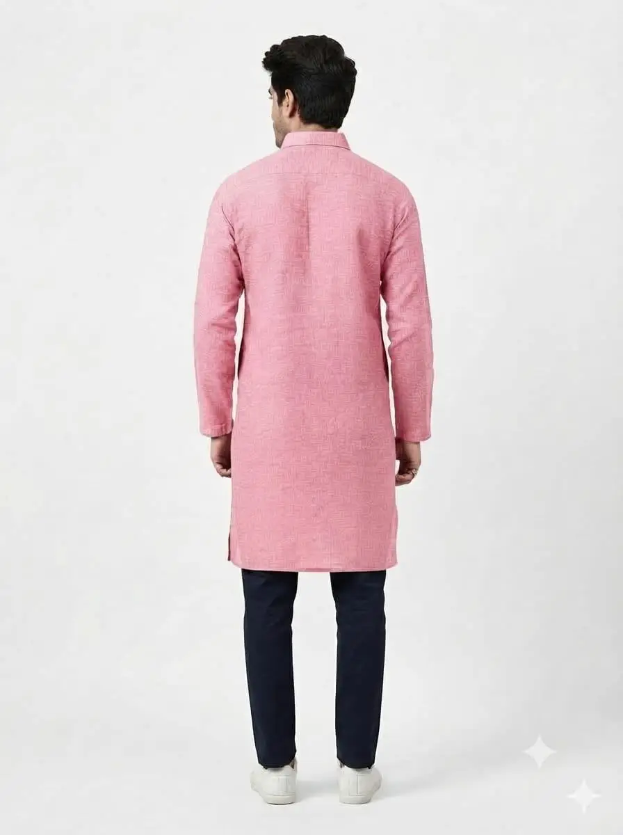 LCF PLAIN KHADI COTTON MENS KURTA - PINK view 3