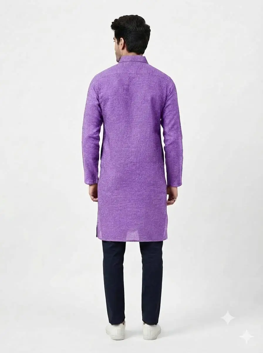 LCF PLAIN KHADI COTTON MENS KURTA - PURPLE view 2