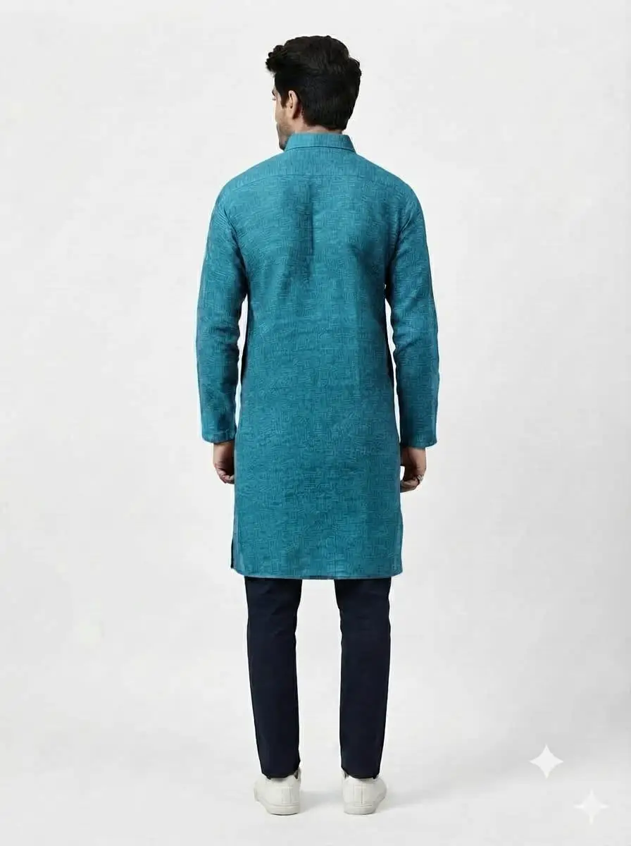 LCF PLAIN KHADI COTTON MENS KURTA - TEA GREEN view 3