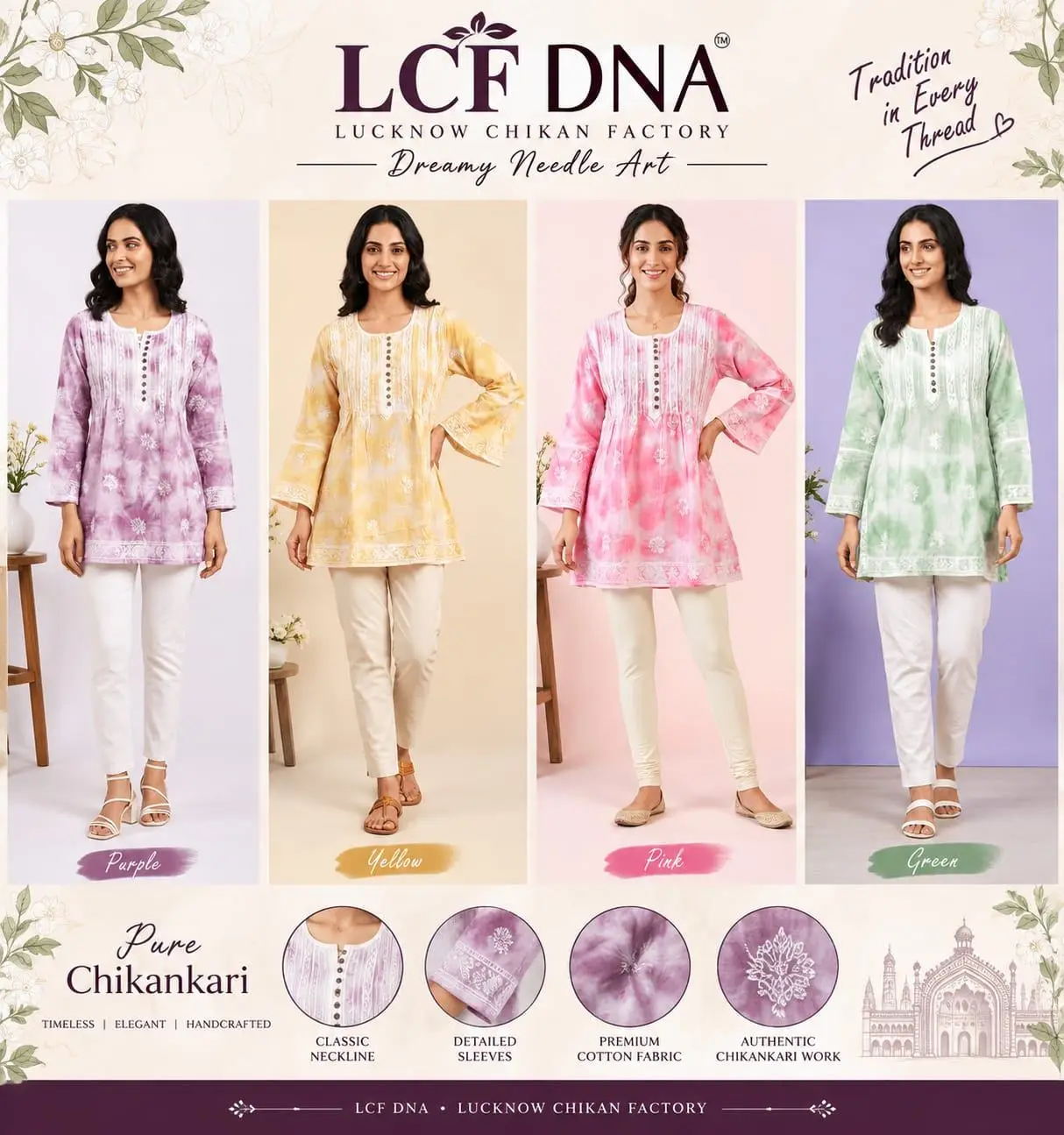 CHIKAN EMBROIDERY MAL COTTON FROCK STYLE TOP - YELLOW view 4