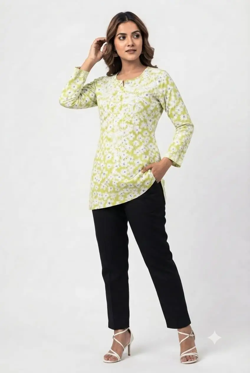 LCF CHIKAN EMBROIDERY PRINTED SHORT TOP - GREEN view 3