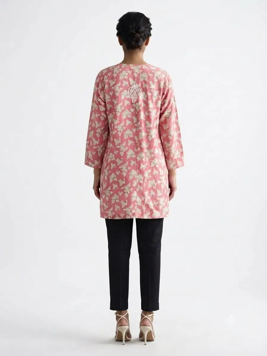 LCF CHIKAN EMBROIDERY PRINTED SHORT TOP - PINK view 3