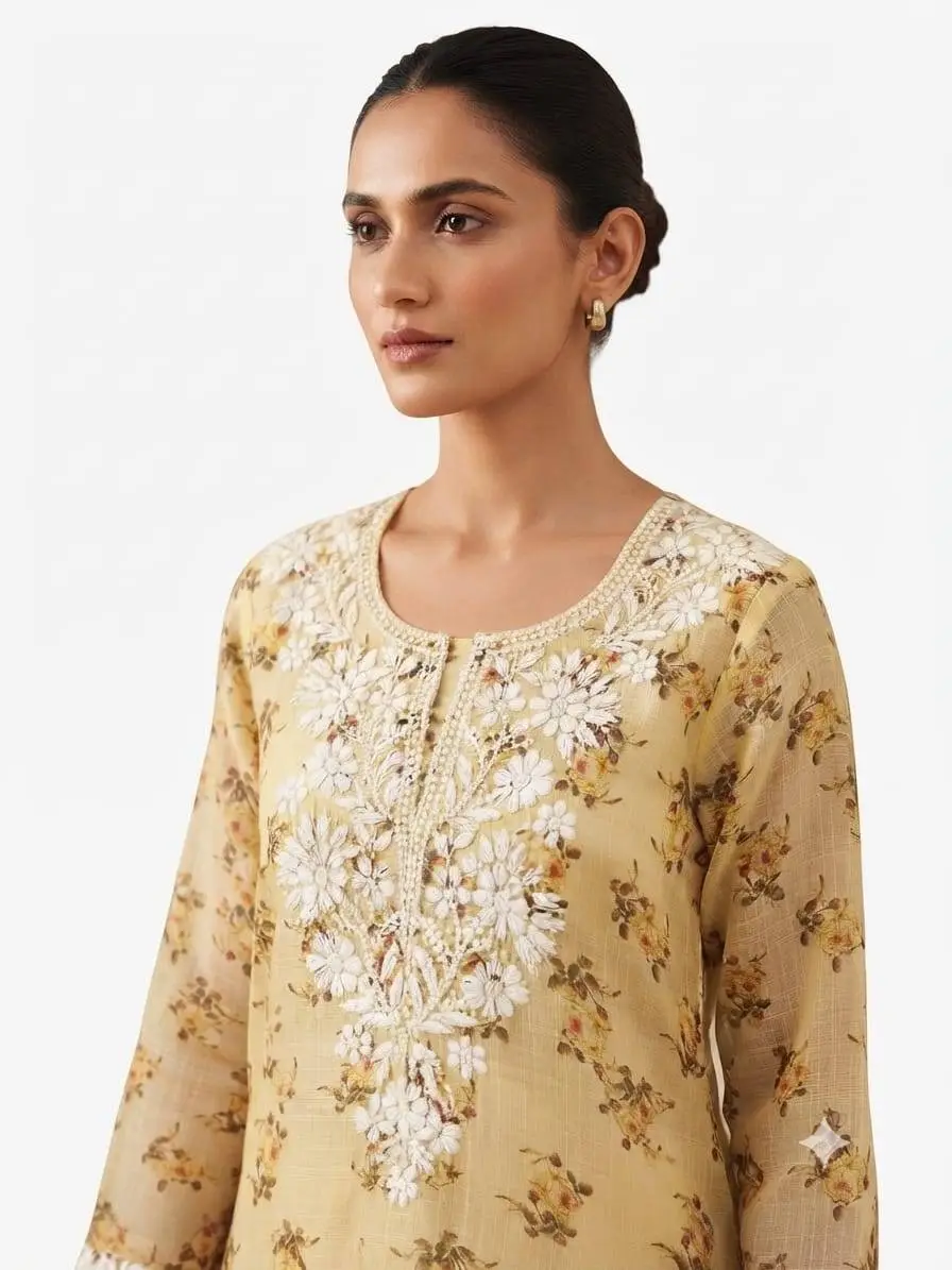 UNSTITCHED KOTA PRINTED DRESS MARTERIAL (KURTA & DUPPATA) - LEMON YELLOW view 2