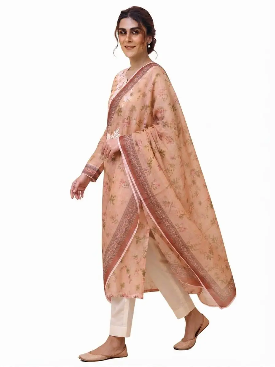 UNSTITCHED KOTA PRINTED DRESS MARTERIAL (KURTA & DUPPATA) - PEACH view 3