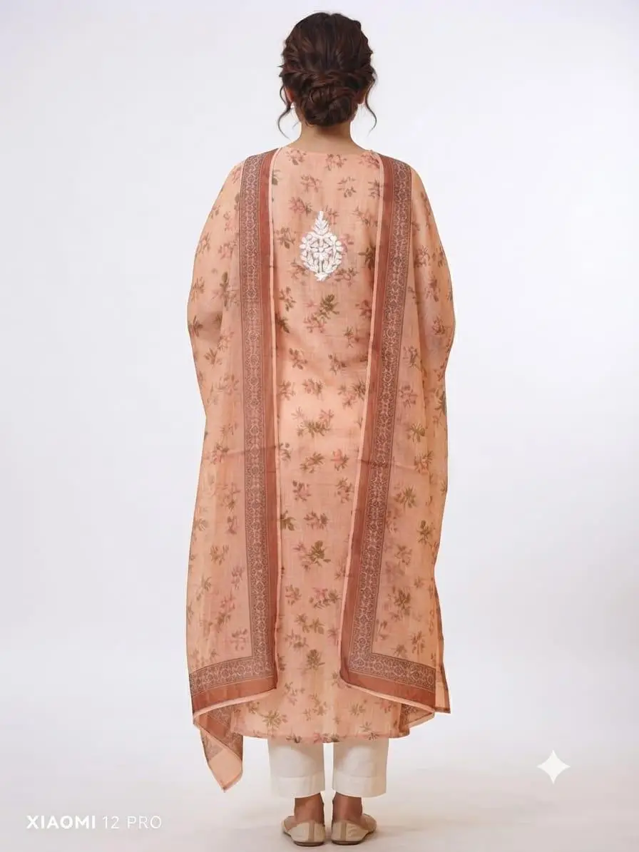 UNSTITCHED KOTA PRINTED DRESS MARTERIAL (KURTA & DUPPATA) - PEACH view 4