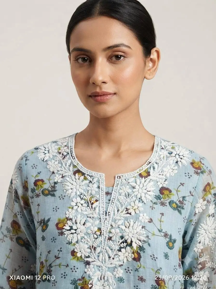 UNSTITCHED KOTA PRINTED DRESS MARTERIAL (KURTA & DUPPATA) - SKY BLUE view 2