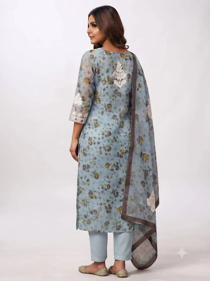 UNSTITCHED KOTA PRINTED DRESS MARTERIAL (KURTA & DUPPATA) - SKY BLUE view 4