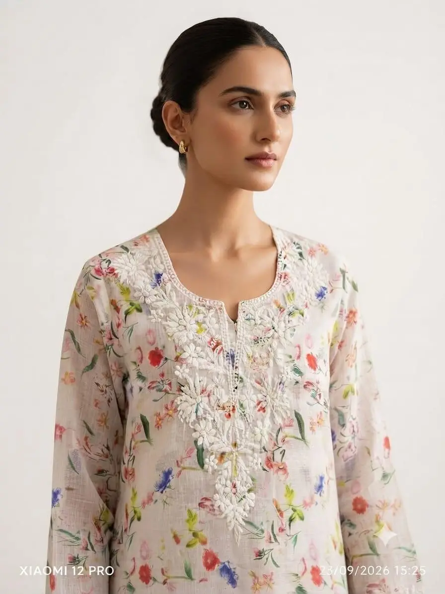 UNSTITCHED KOTA PRINTED DRESS MARTERIAL (KURTA & DUPPATA) - MULTI WHITE view 2