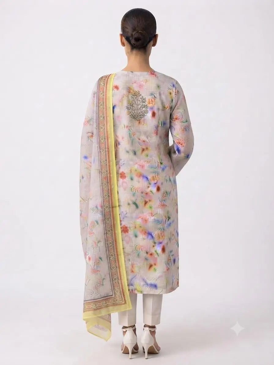 UNSTITCHED KOTA PRINTED DRESS MARTERIAL (KURTA & DUPPATA) - MULTI WHITE view 4