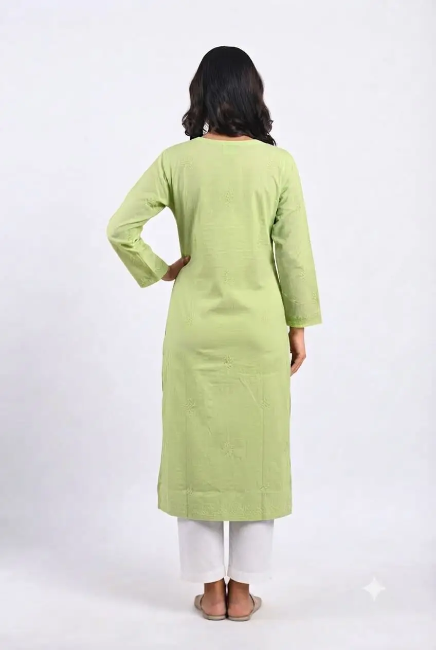 LCF CHIKAN EMBROIDERY MAL CHANDERI LONG KURTI - GREEN view 3