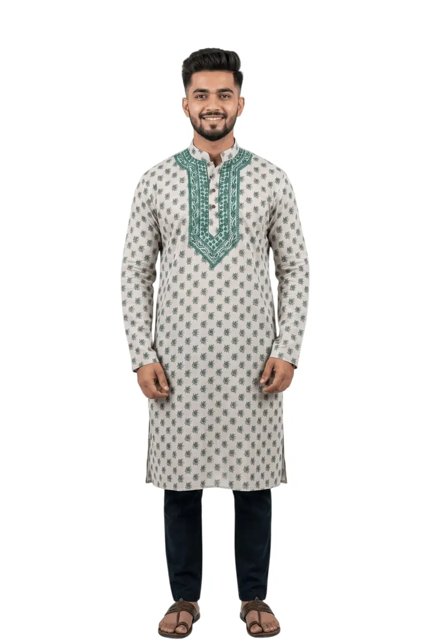LCF CHIKAN COMPUTER EMBROIDERY COTTON DIGITAL PRINT LONG KURTA