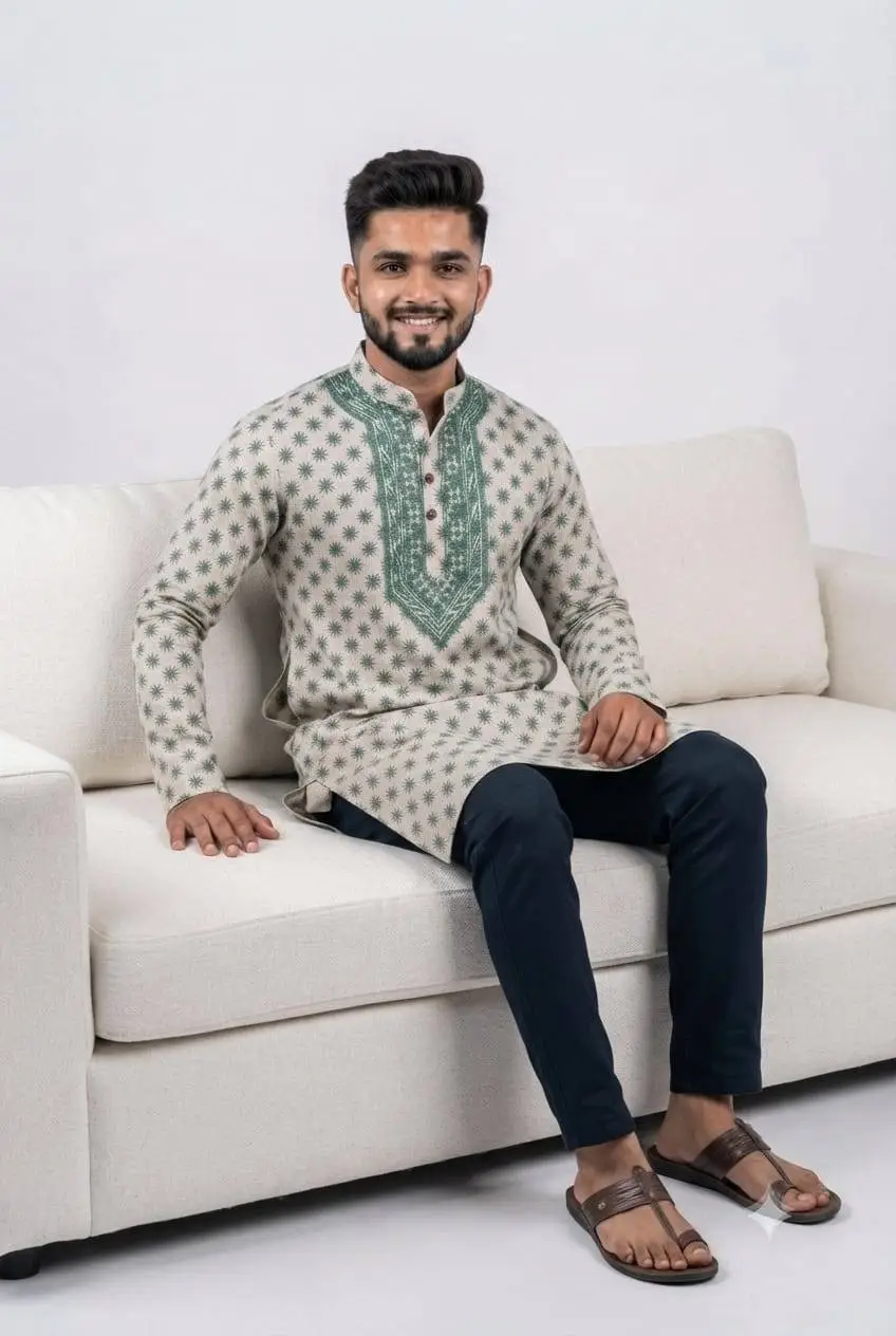 LCF CHIKAN COMPUTER EMBROIDERY COTTON DIGITAL PRINT LONG KURTA view 4
