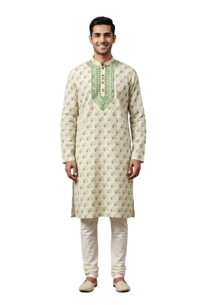 LCF CHIKAN COMPUTER EMBROIDERY COTTON DIGITAL PRINT LONG KURTAA