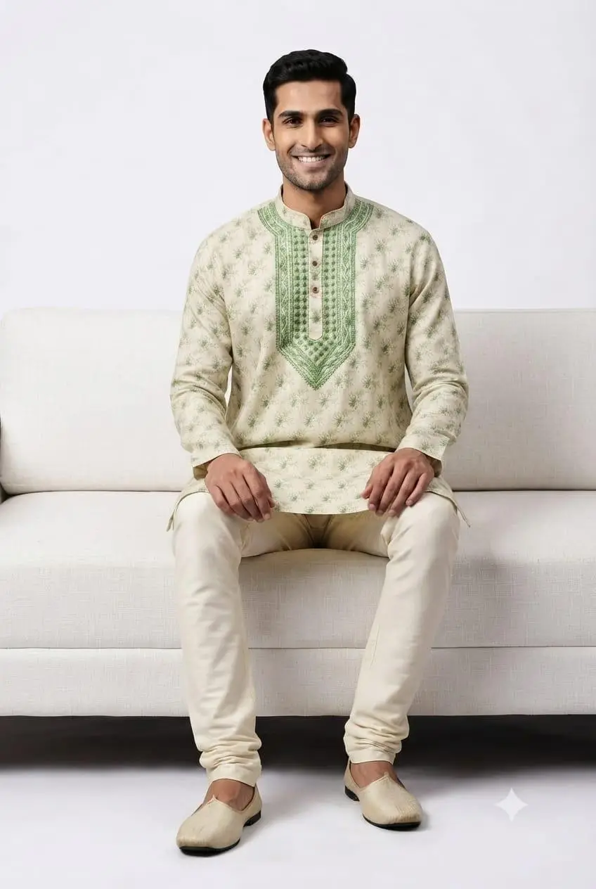 LCF CHIKAN COMPUTER EMBROIDERY COTTON DIGITAL PRINT LONG KURTAA view 4