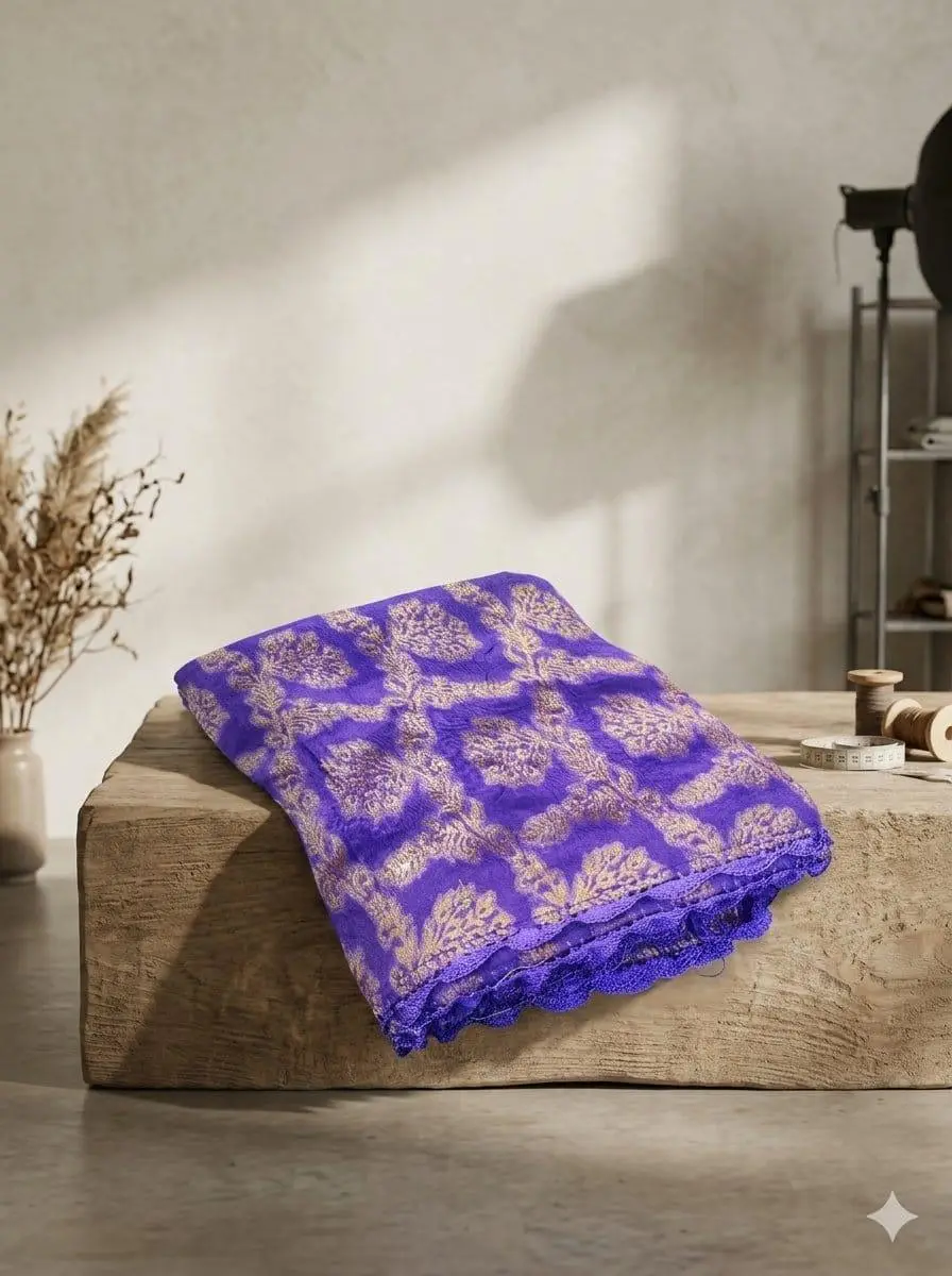 LCF BANARSI PRINT QURESHIA WITH SEQUENCE WORK DUPATTA - PURPLE view 2