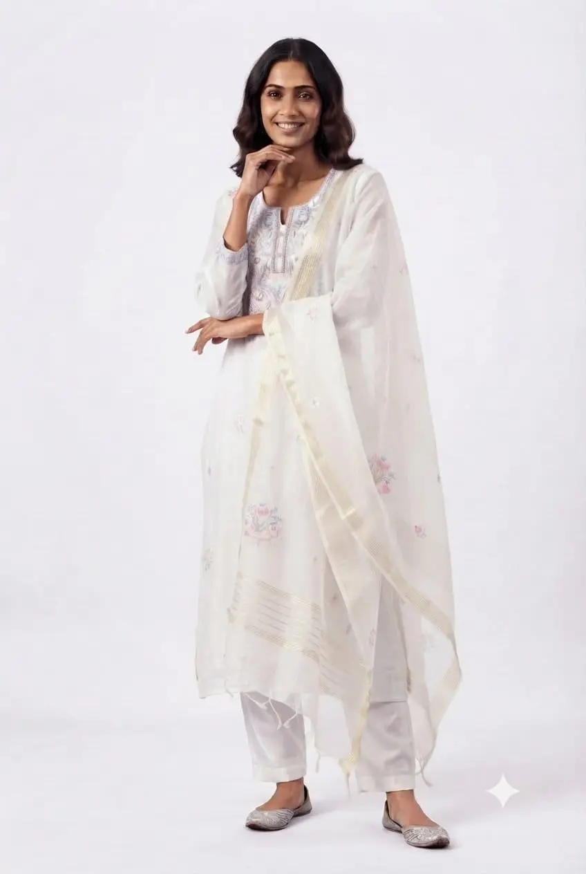 LCF CHIKAN EMBROIDERY UNSTITCHED MAL COTTON DRESSS MATERIAL (KURTA & DUPATTA) - DESIGN 2