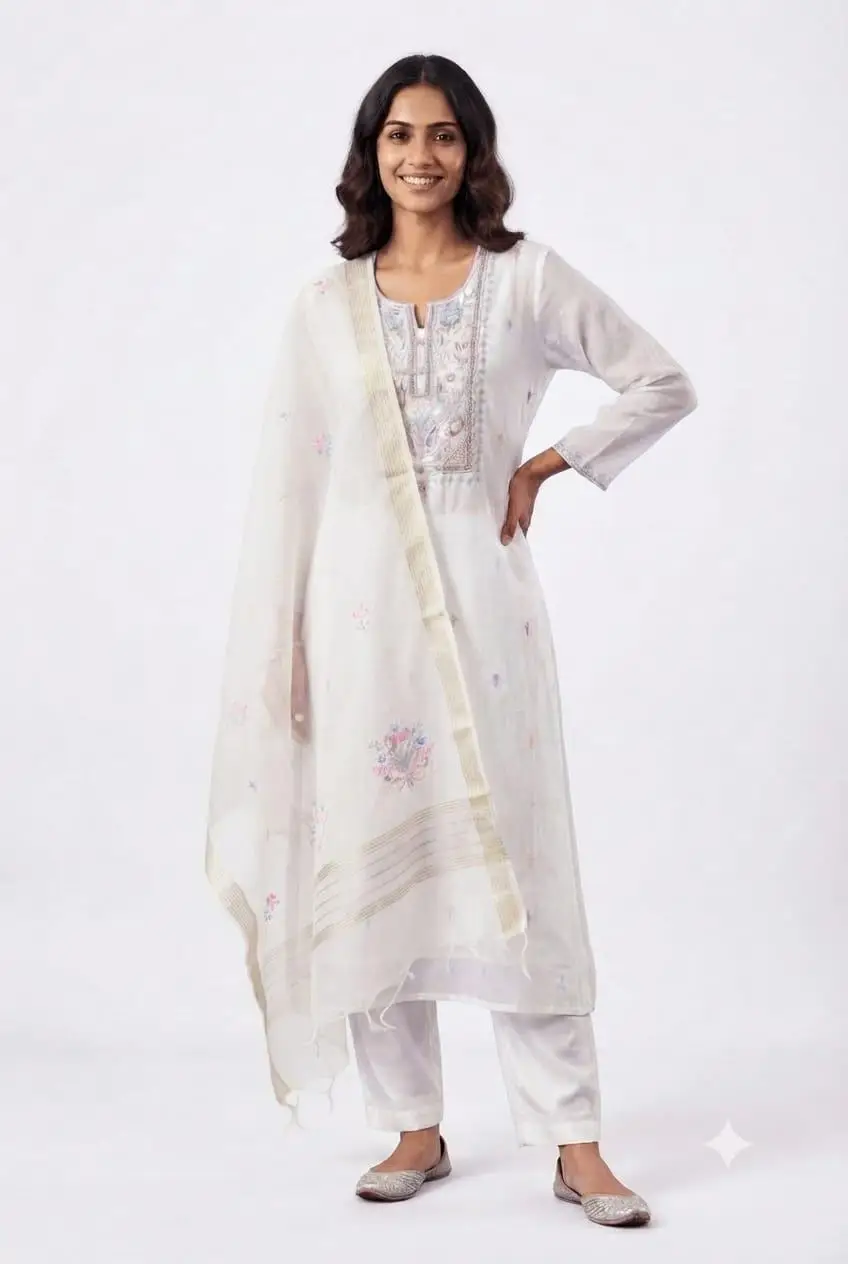 LCF CHIKAN EMBROIDERY UNSTITCHED MAL COTTON DRESSS MATERIAL (KURTA & DUPATTA) - DESIGN 2 view 3