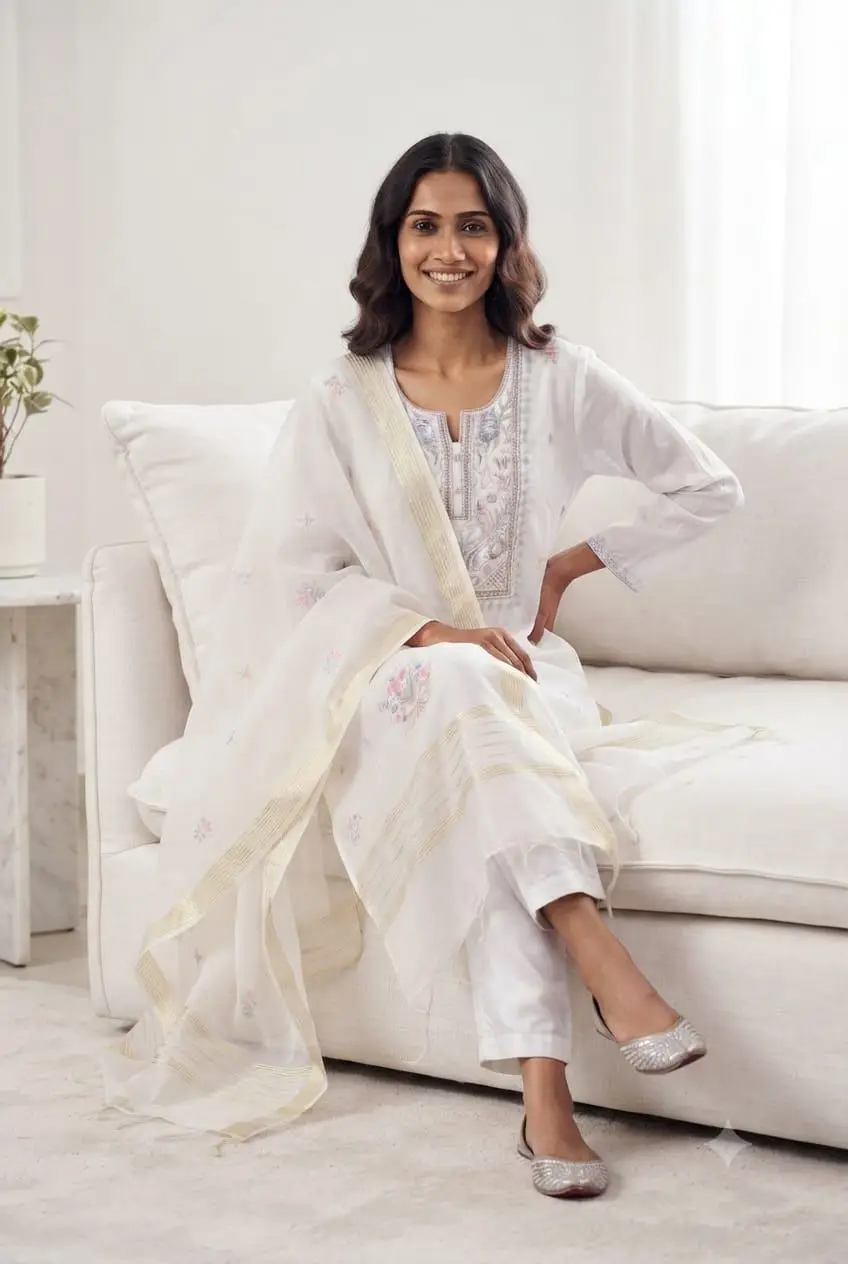 LCF CHIKAN EMBROIDERY UNSTITCHED MAL COTTON DRESSS MATERIAL (KURTA & DUPATTA) - DESIGN 2 view 4