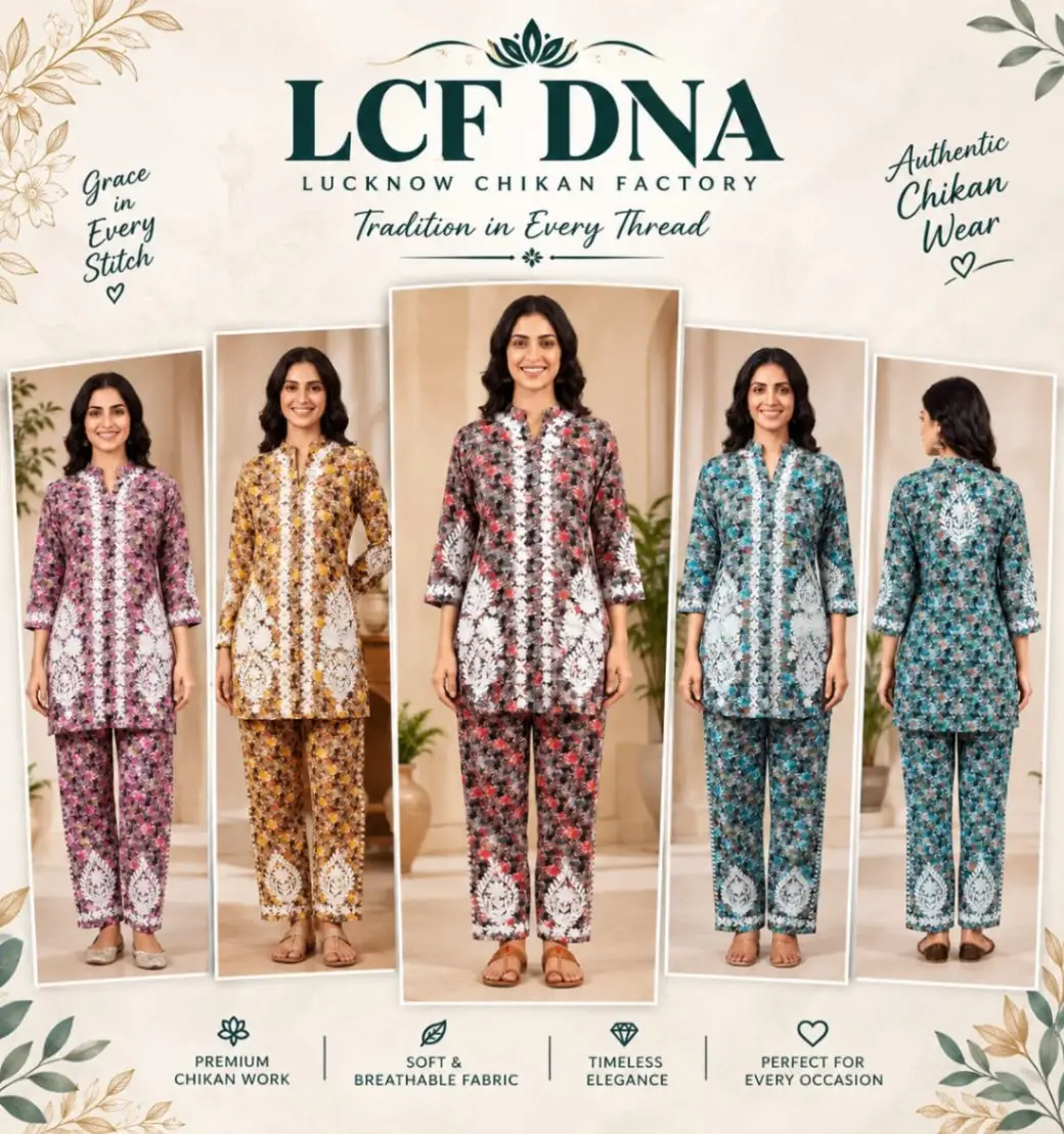 LCF CHIKAN EMBROIDERY PRINTED CORD SET - PINK view 4