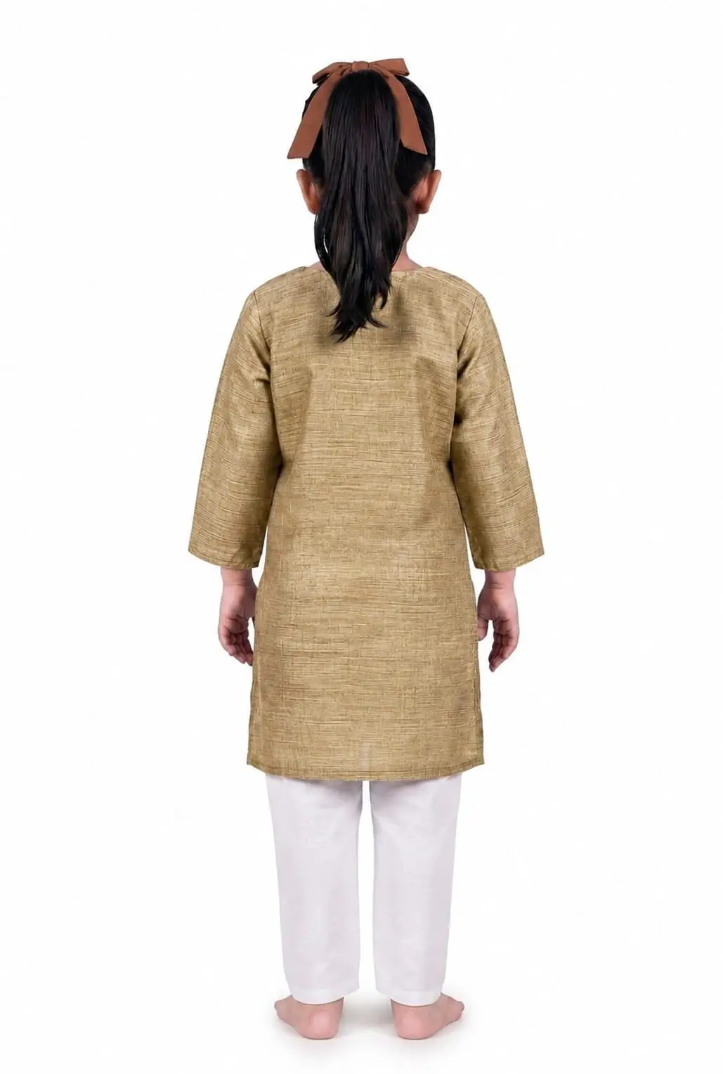 LCF KIDS WEAR COMPUTER WORK CHANDERI COTTON SET FOR GIRL - LIGHT BROWN view 2