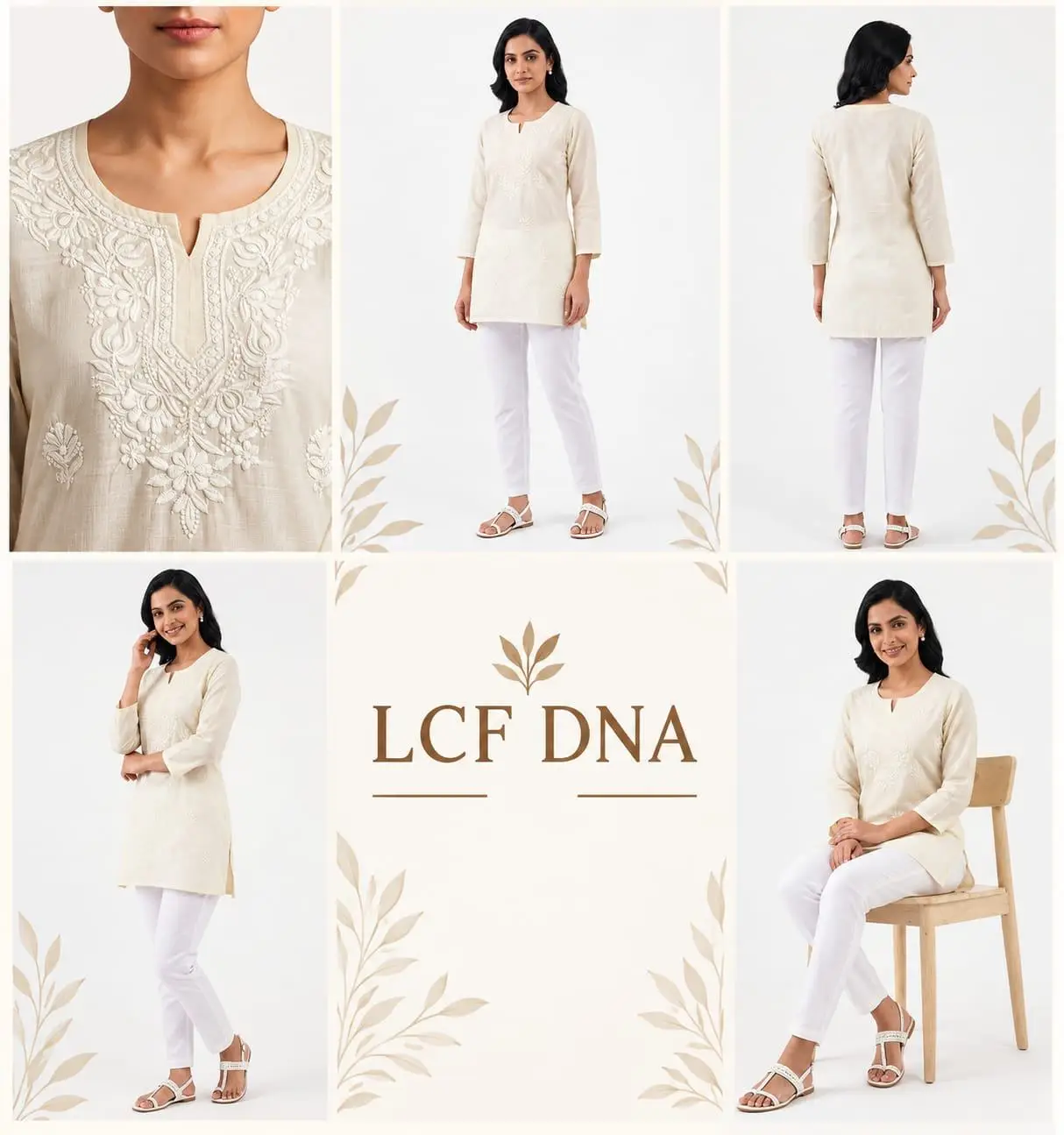 LCF CHIKAN EMBROIDERY COMPUTER WORK CHANDERI SILK SHORT TOP - OFF WHITE view 6