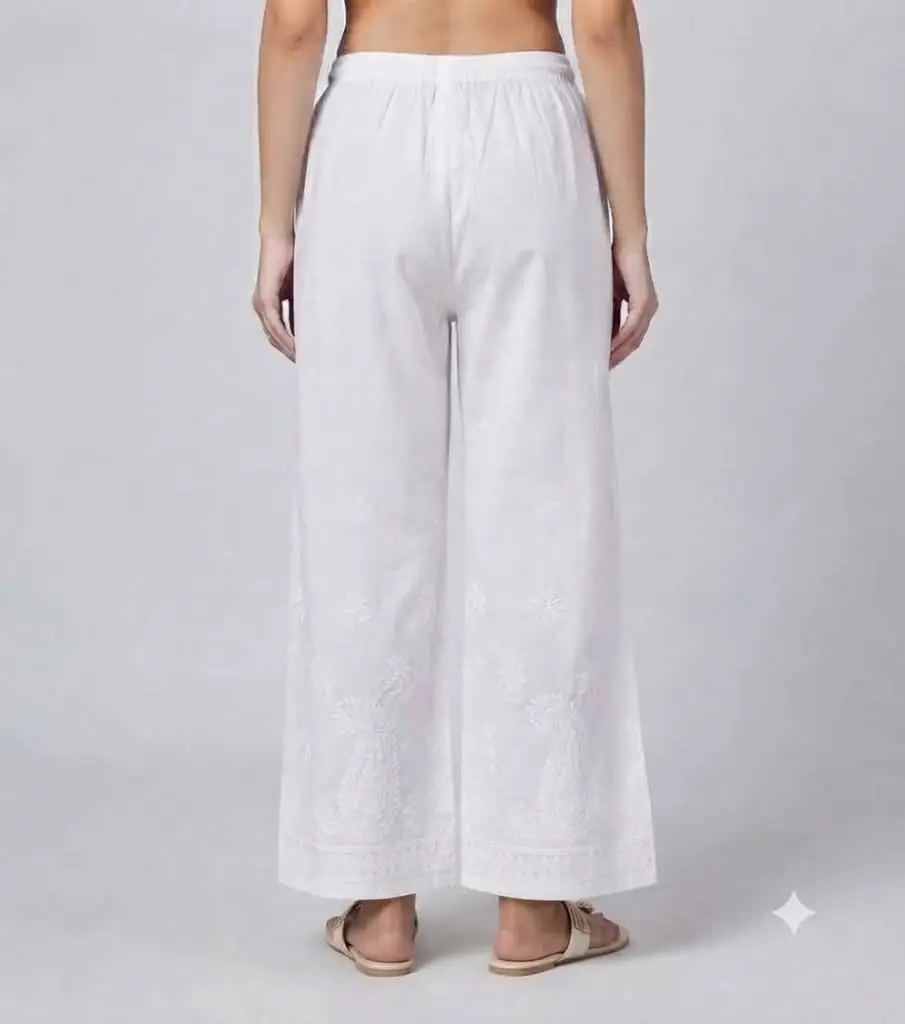 LCF CHIKAN EMBROIDERY MAL COTTON FREE SIZE PLAZO - WHITE view 3