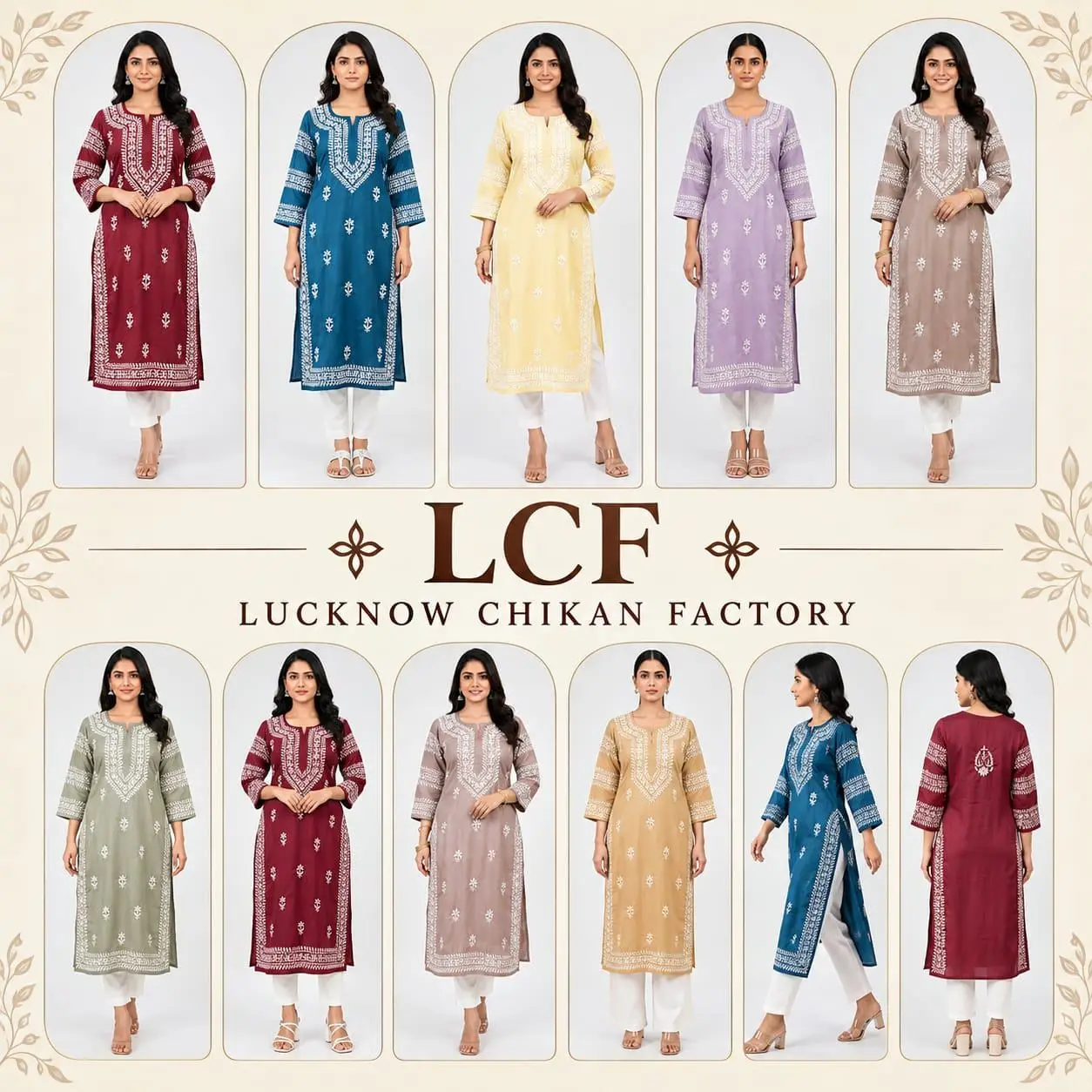 LCF CHIKAN EMBROIDERY LONG KURTI MUSLIN SILK - LEMON YELLOW view 4