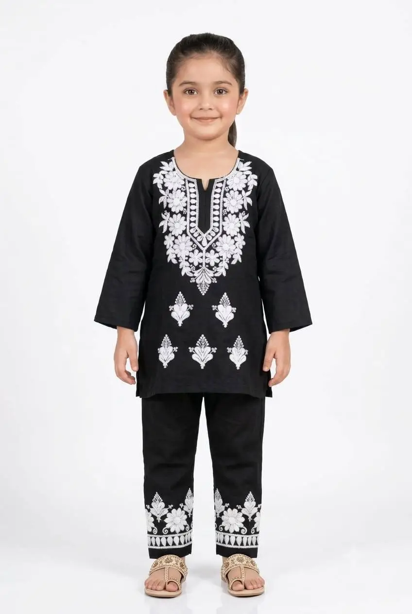 LCF CHIKAN COMPUTER EMBROIDERY RAYON SET FOR GIRL - BLACK