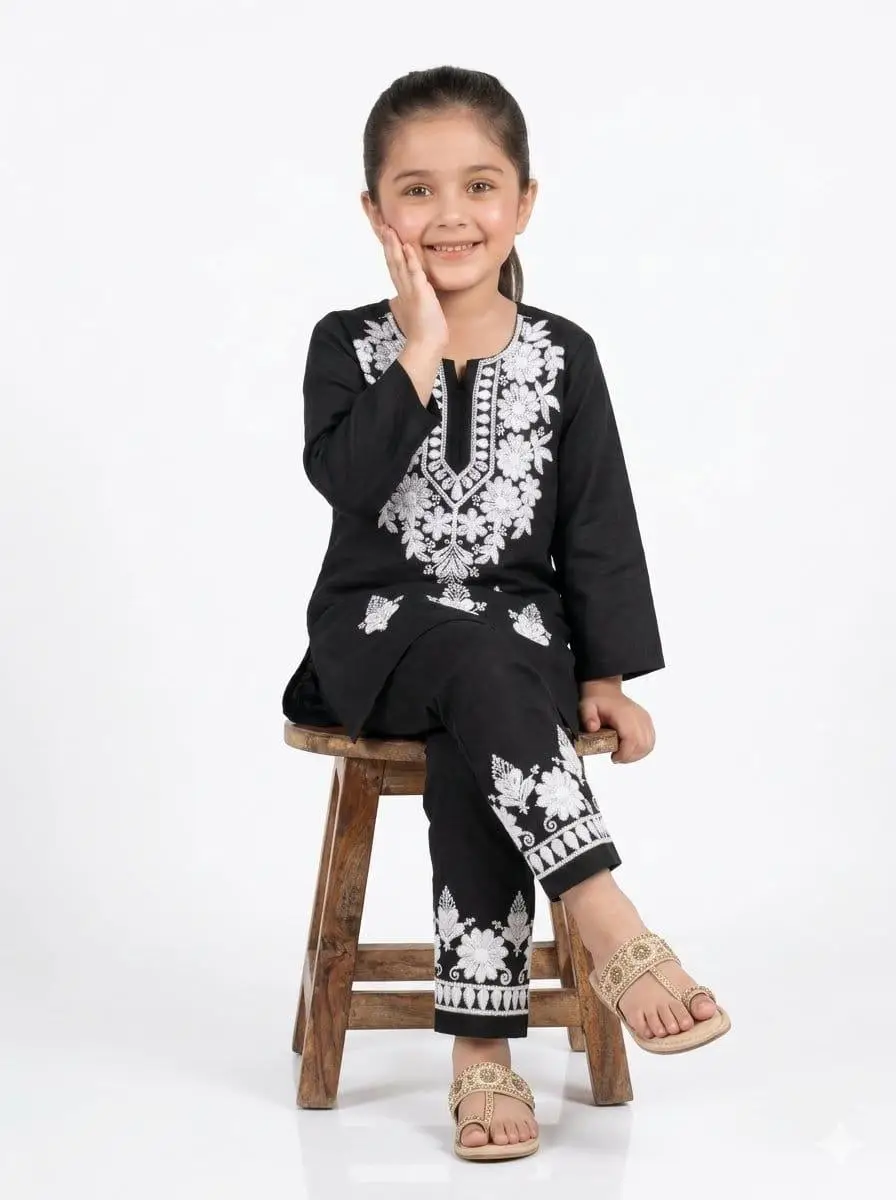 LCF CHIKAN COMPUTER EMBROIDERY RAYON SET FOR GIRL - BLACK view 2
