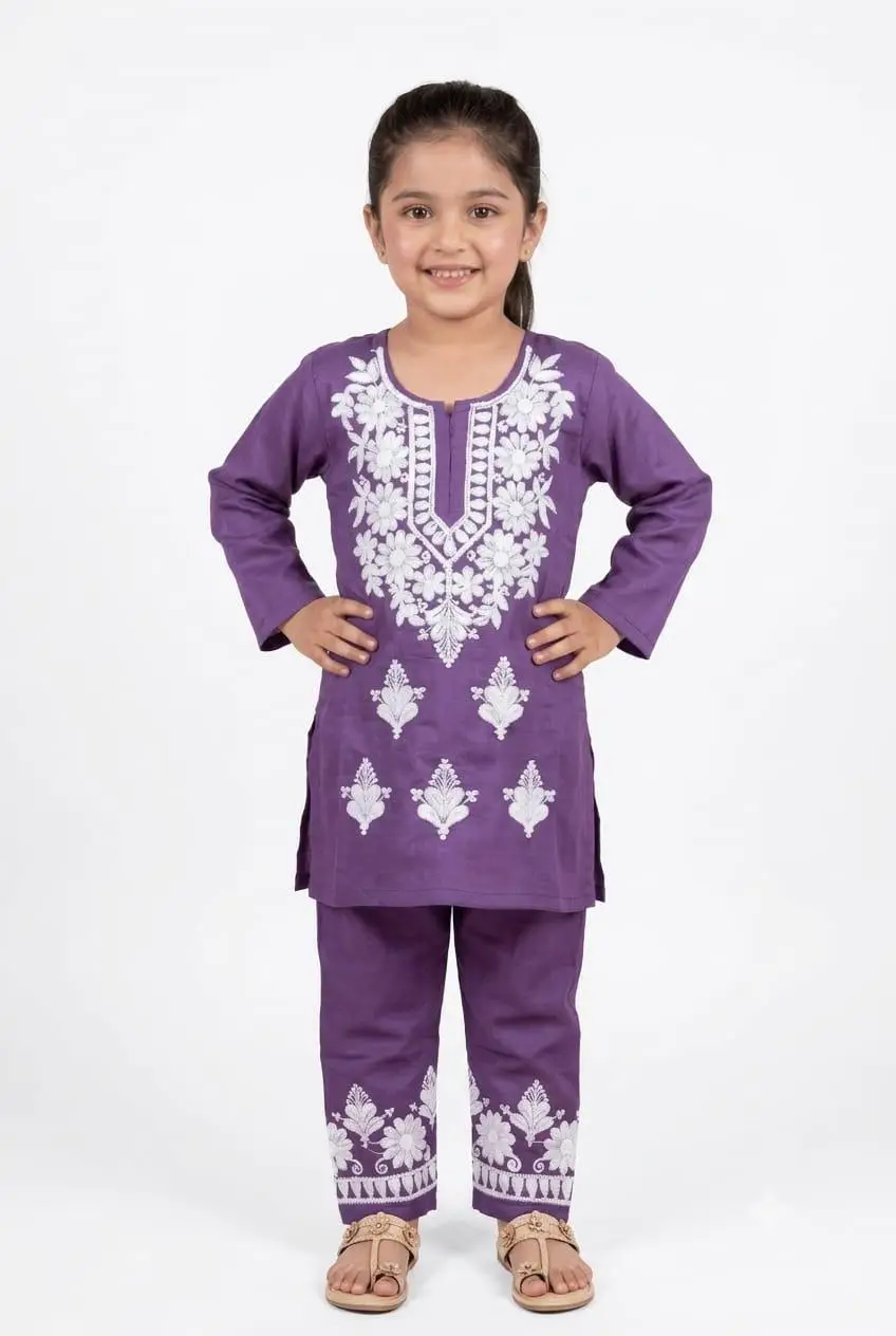 LCF CHIKAN COMPUTER EMBROIDERY RAYON SET FOR GIRL -PURPLE