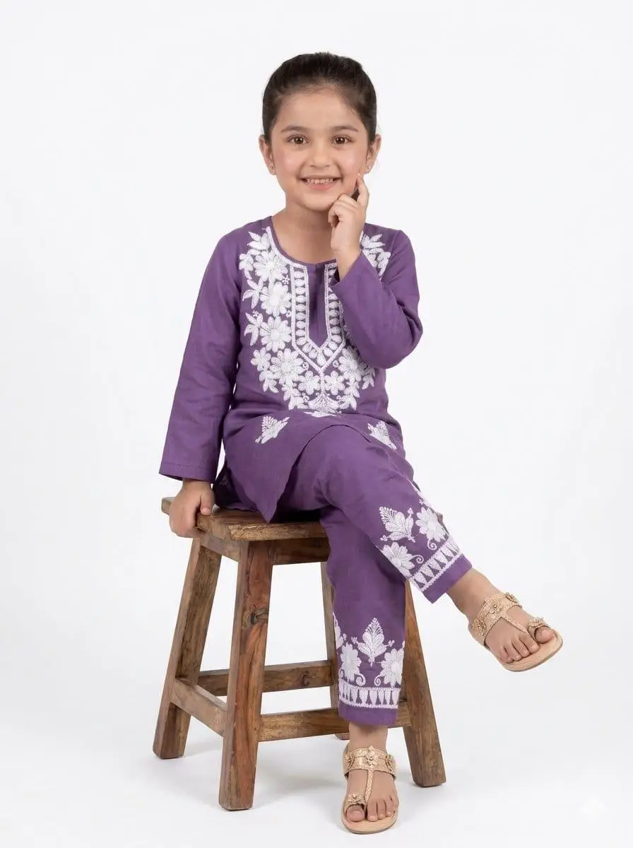 LCF CHIKAN COMPUTER EMBROIDERY RAYON SET FOR GIRL -PURPLE view 2