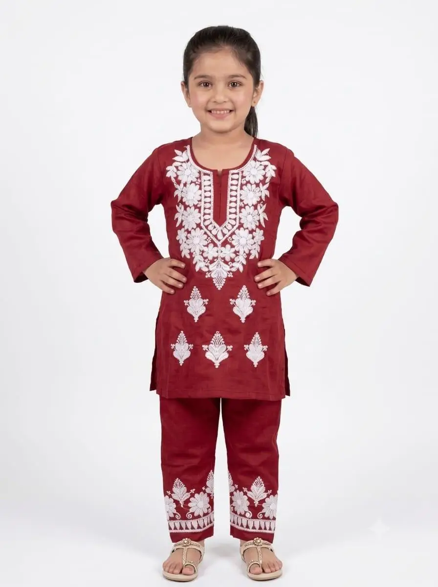 LCF CHIKAN COMPUTER EMBROIDERY RAYON SET FOR GIRL -RED