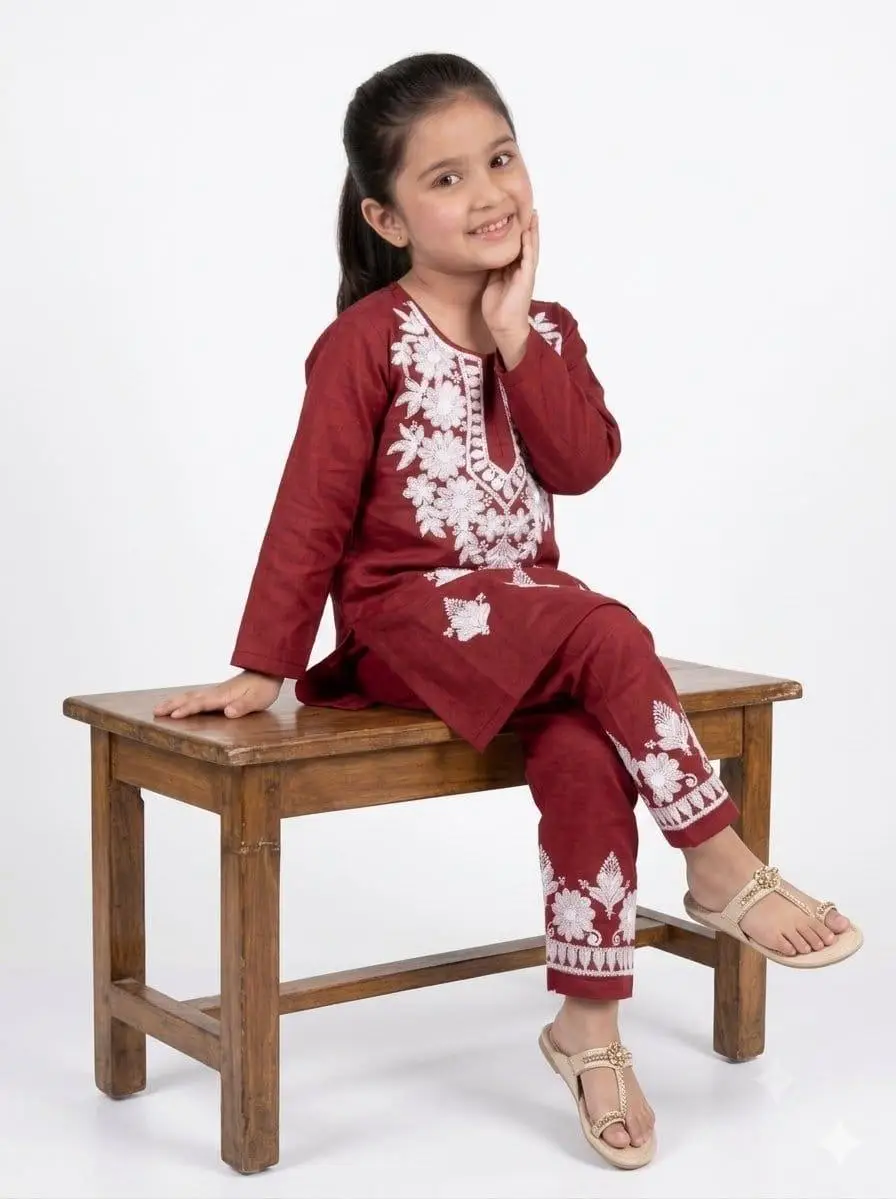 LCF CHIKAN COMPUTER EMBROIDERY RAYON SET FOR GIRL -RED view 2