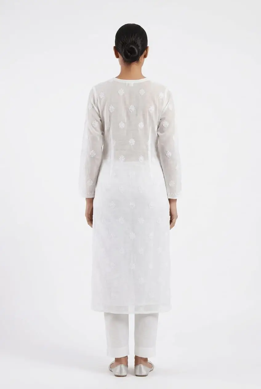 LCF CHIKAN EMBROIDERY UNSTITCHED MAL CHANDERI (KURTI & DUPATTA) - WHITE view 2