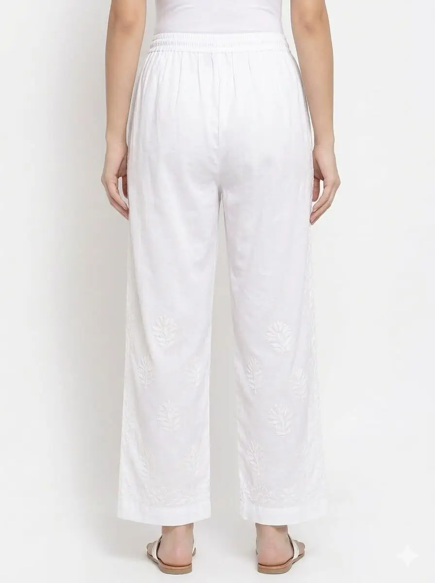 LCF CHIKAN EMBROIDERY VOIL COTTON PLAZO - WHITE view 2