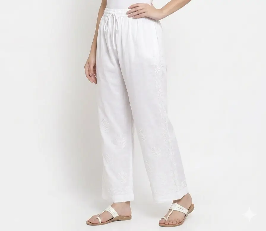 LCF CHIKAN EMBROIDERY VOIL COTTON PLAZO - WHITE view 3