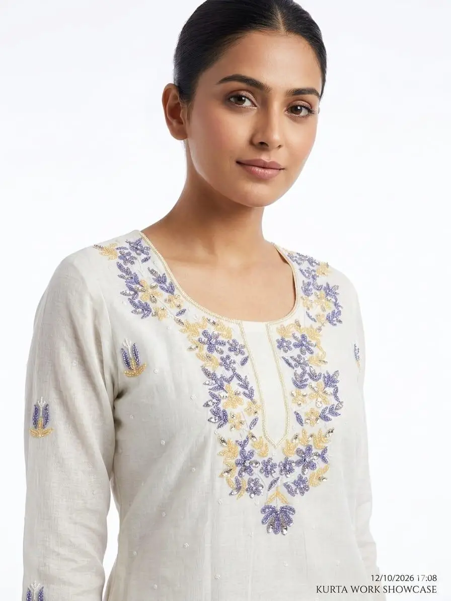 LCF CHIKAN UNSTITCHED MAL CHANDERI DRESS MATERIAL (KURTA & DUPATTA ) - BLUE & YELLOW view 2