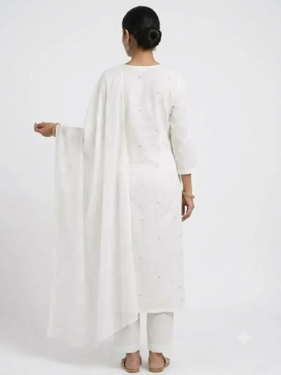 LCF CHIKAN UNSTITCHED MAL CHANDERI DRESS MATERIAL (KURTA & DUPATTA ) - GREEN & RED view 3