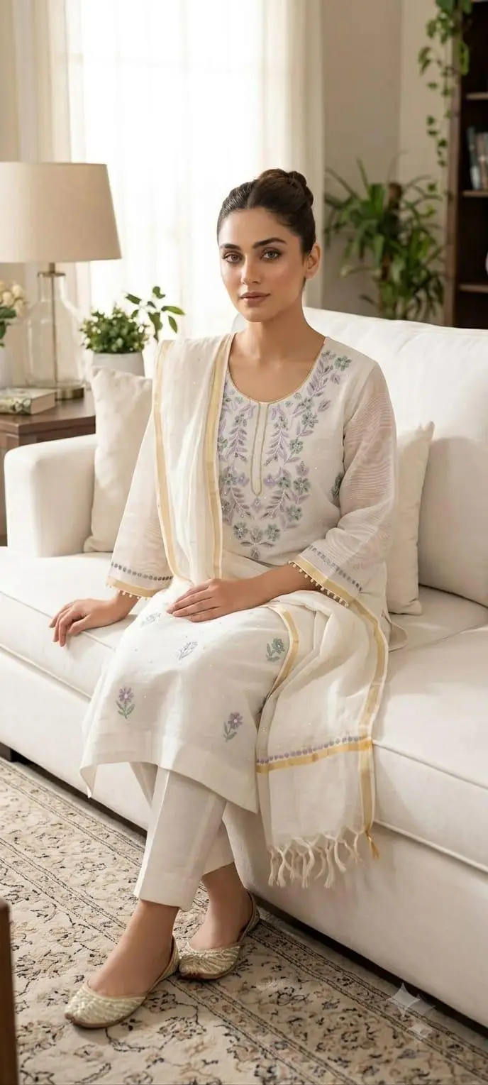 LCF CHIKAN UNSTITCHED MAL CHANDERI DRESS MATERIAL (KURTA & DUPATTA ) - PURPLE & GREEEN view 4